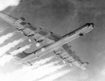 11th Bombardment Wing Convair B-36J-5-CF Peacemaker (52-2225), 1955, showing "Six turnin', four burnin"