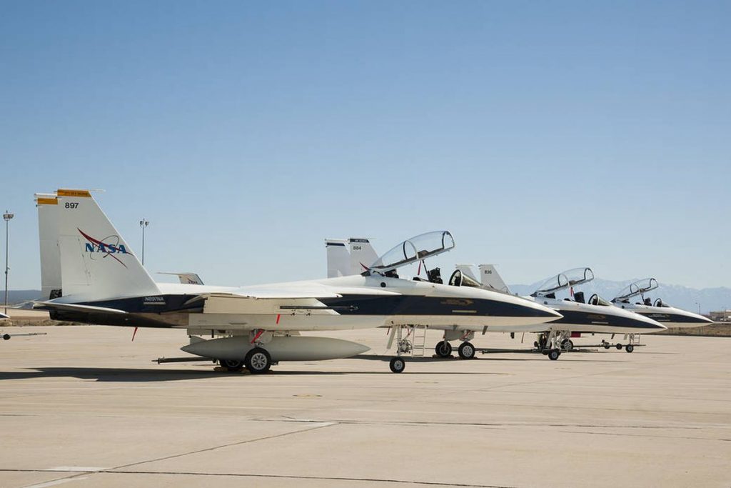  Left to right: "2nd to None" (F-15D #897), "Mr. Bones" (F-15D #884), and  workhorse F-15B #836 on the back ramp at NASA's Neil A. Armstrong  Flight Research Center.  Photo  NASA / Jim Ross 