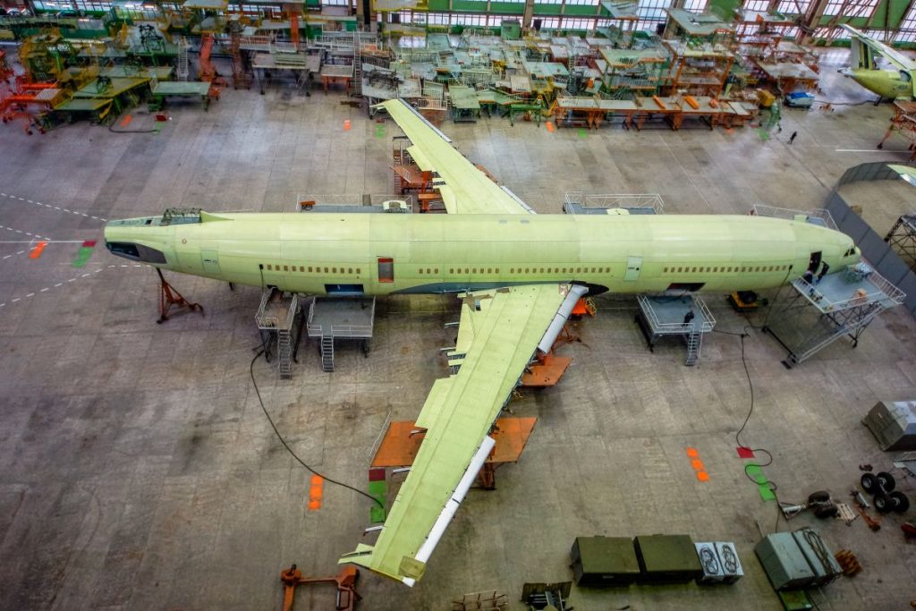 The airframe for the first IL-96-400M airliner is at the final assembly stage